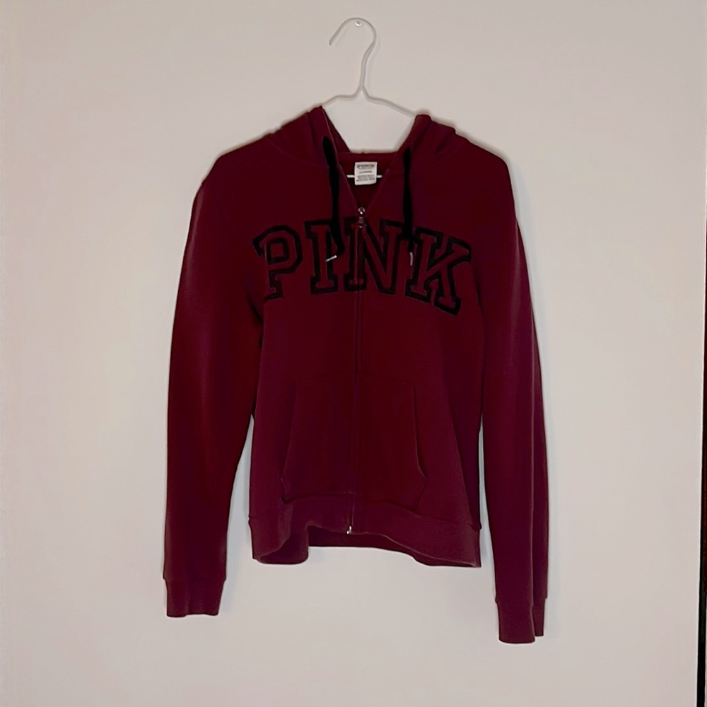 Pink zip up hooded sweatshirt